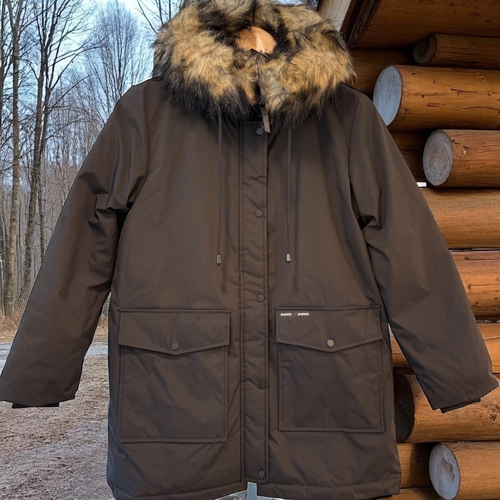 Faux Fur Mid-Length Hooded Parka With Large Pockets. NWT. - Picture 9 of 13